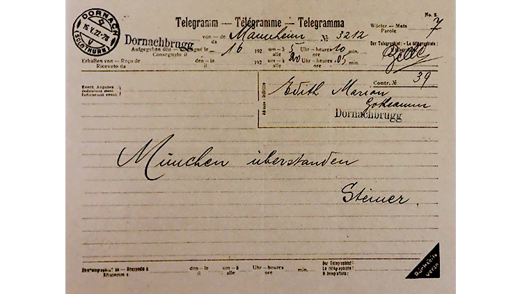 Telegramm Rudolf Stener an Edith Maryon